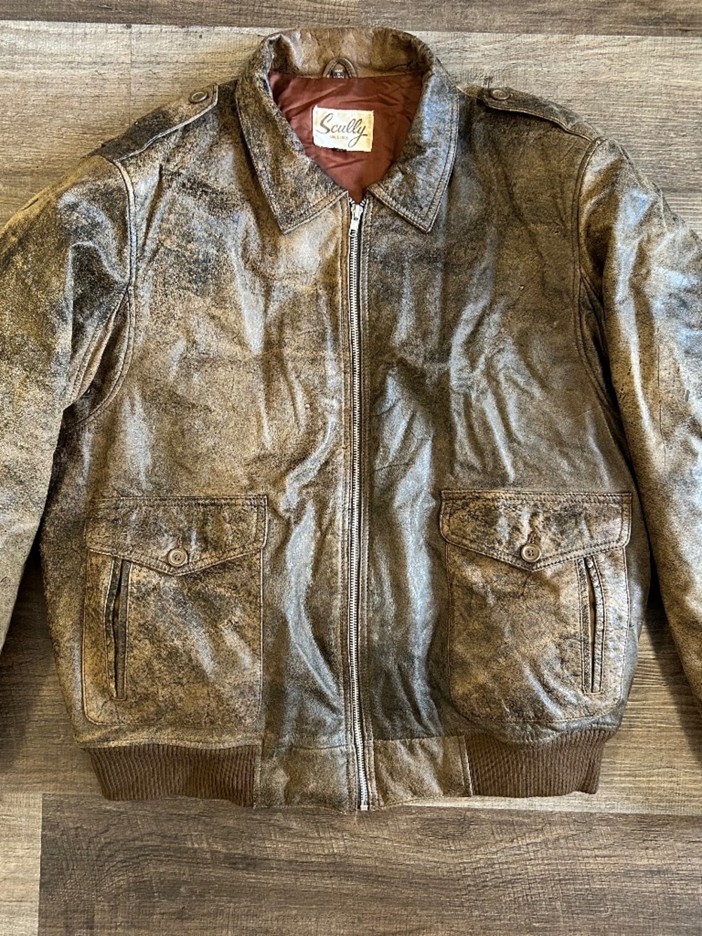 Scully brown leather flight military WWII classic army bomber jacket 44